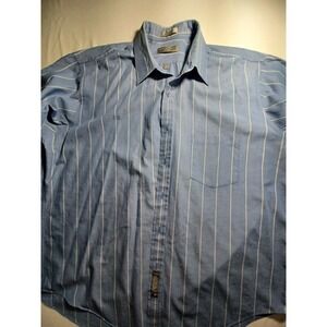 Geoffrey Beene Shirt‎ Mens 17.5 Striped Button Up Pocket Classic Dress Shirt ,